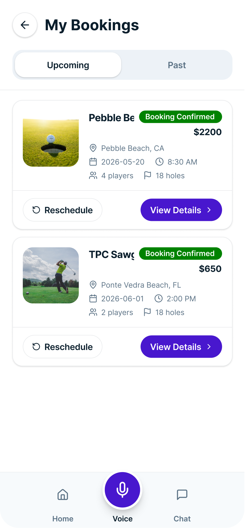 Manage your golf bookings